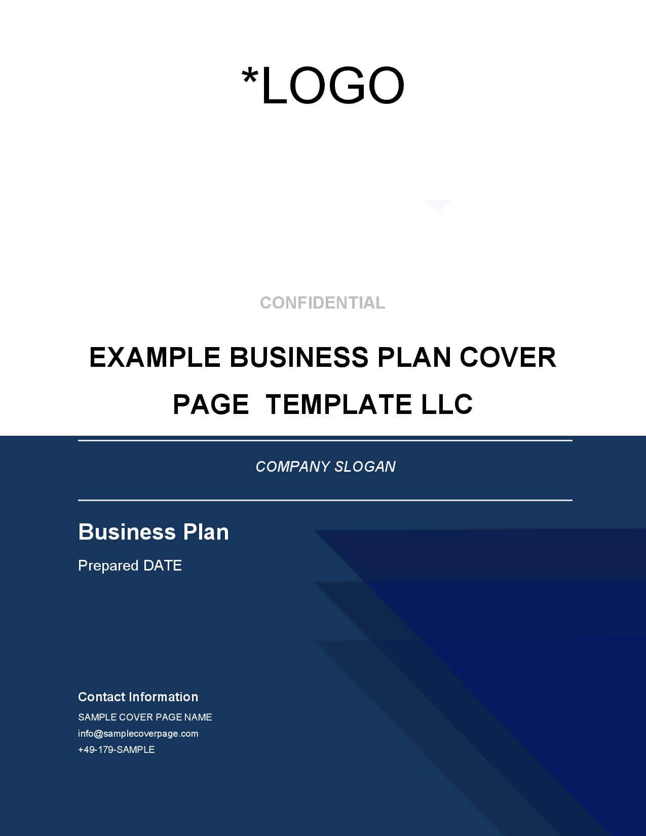 sample front page of a business plan
